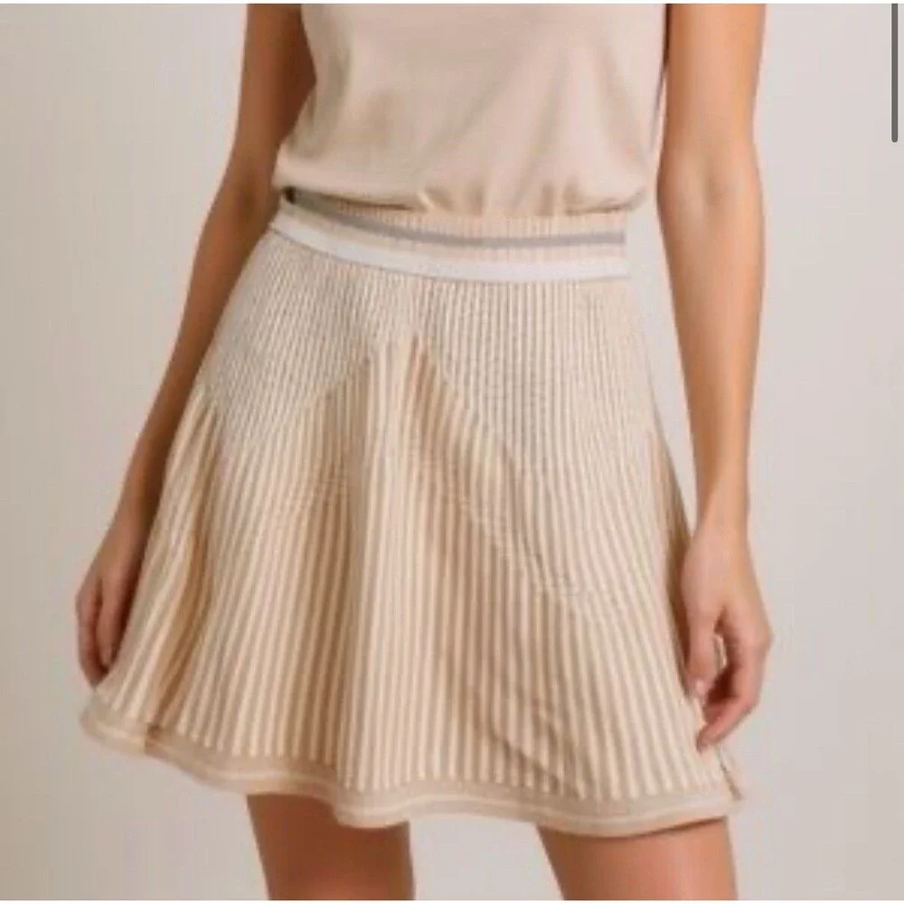 NWT BCBG Maxazria Alisse Striped Neutral Knit Jacquard Mini Skirt Size S $228